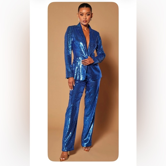 Fashion Nova Pants - Fashion Nova Blue Sequin Women's 2 Piece